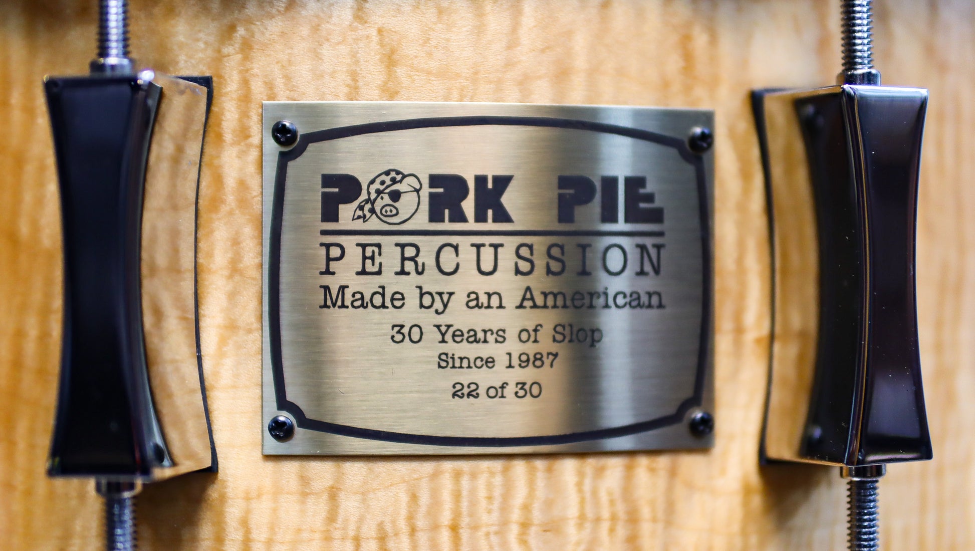 Pork Pie 14x6.5 30th Anniversary Walnut Curly Maple Veener Snare Drum (22 of 30)-5