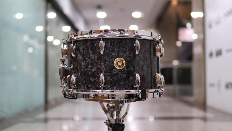 Gretsch Broadkaster 14x8 Maple/Poplar/Maple Deep Black Marine Pearl Snare Drum-zoom-