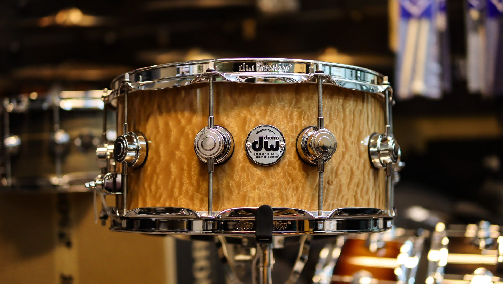 DW Collector's Series Exotic Natural Gloss over Moabi Standard Maple 14x6.5 Snare Drum-1